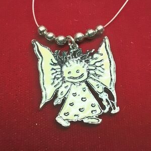 Pendant Necklace, Doodle Girl with Wings, Vintage 1970's